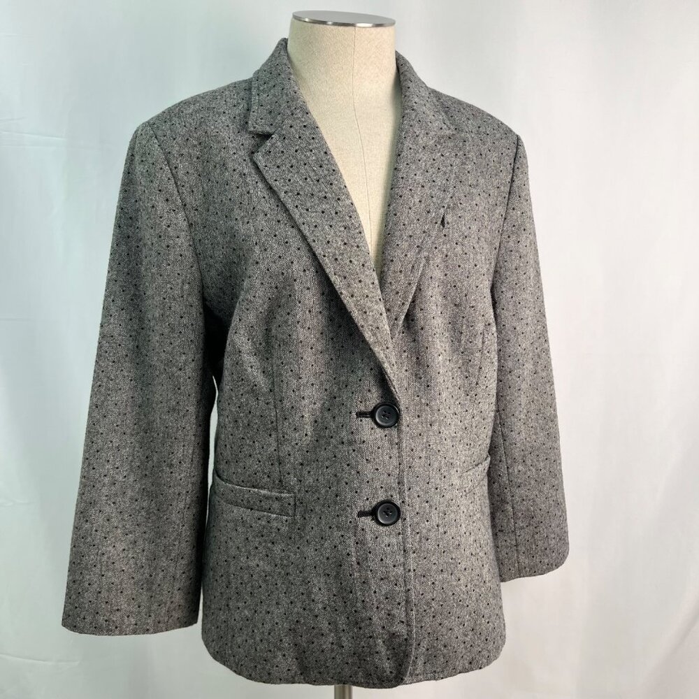 BANANA REPUBLIC Gray Wool Blend Dotted Pattern 3/4 Sleeve Blazer Size 14 - Picture 6 of 8